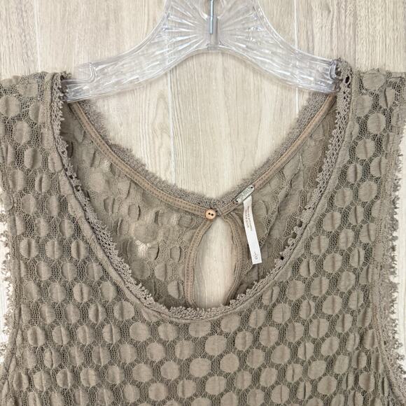 Free People Blouse Size Medium Varsity Lace Peplum Top Boho Chic Romantic Brown - Picture 5 of 14
